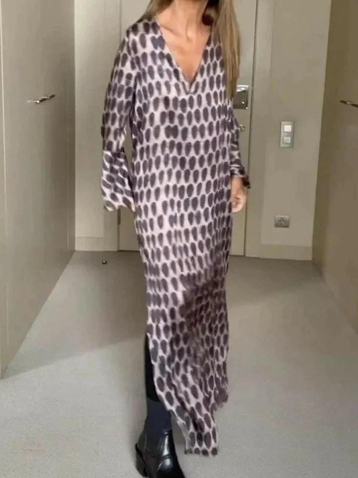 Jocelyn | DAMES JURK MET GEOMETRISCHE PRINT EN ZIJDELEN MET SPLITS