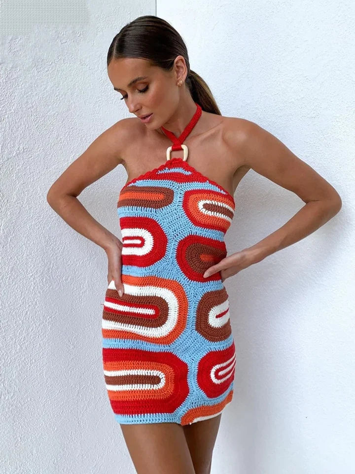 Meghan | DAMES GEBREIDE JURK MET PRINTPANELEN