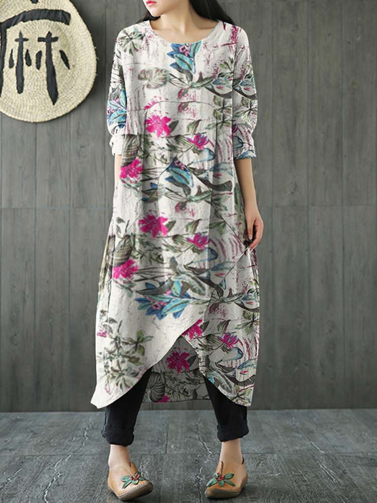Robe midi irrégulière à manches longues Cripes