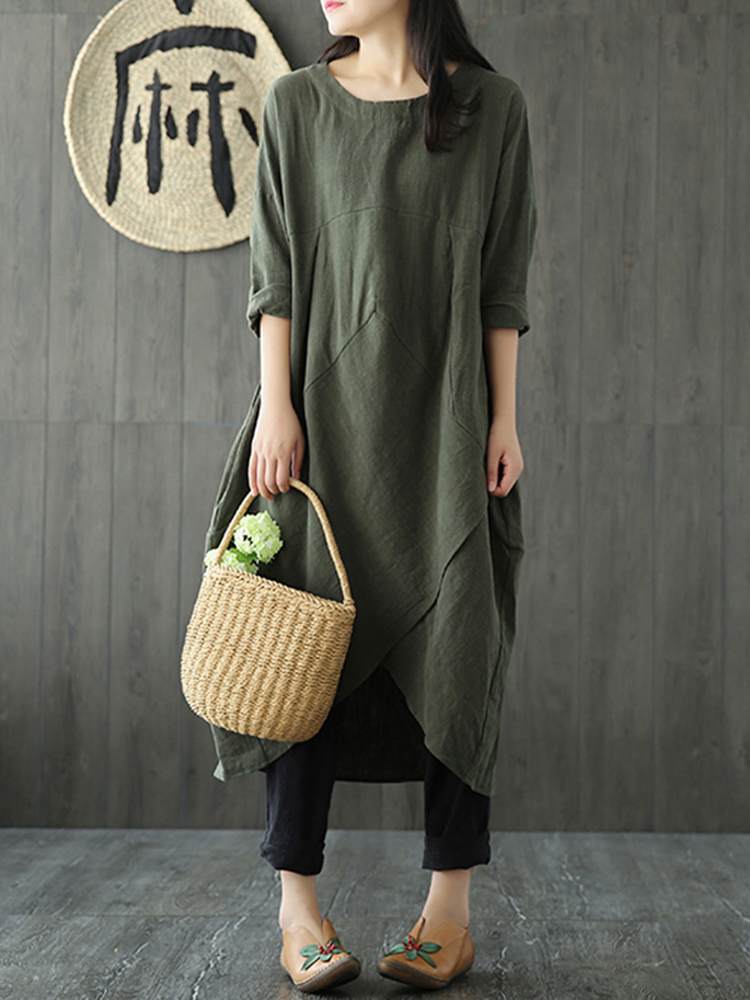 Robe midi irrégulière à manches longues Cripes