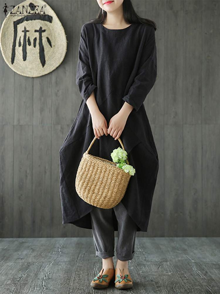 Robe midi irrégulière à manches longues Cripes