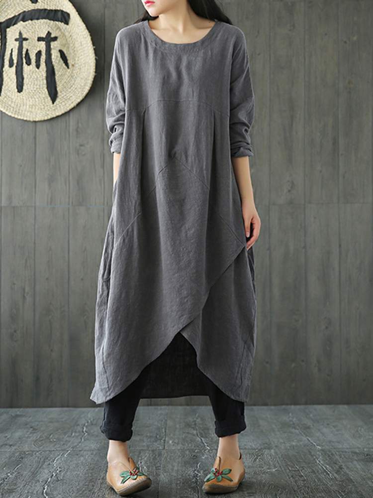 Robe midi irrégulière à manches longues Cripes