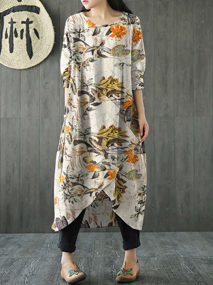 Robe midi irrégulière à manches longues Cripes