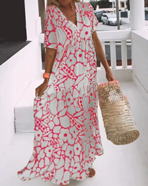 Robe ample imprimée avec col en V