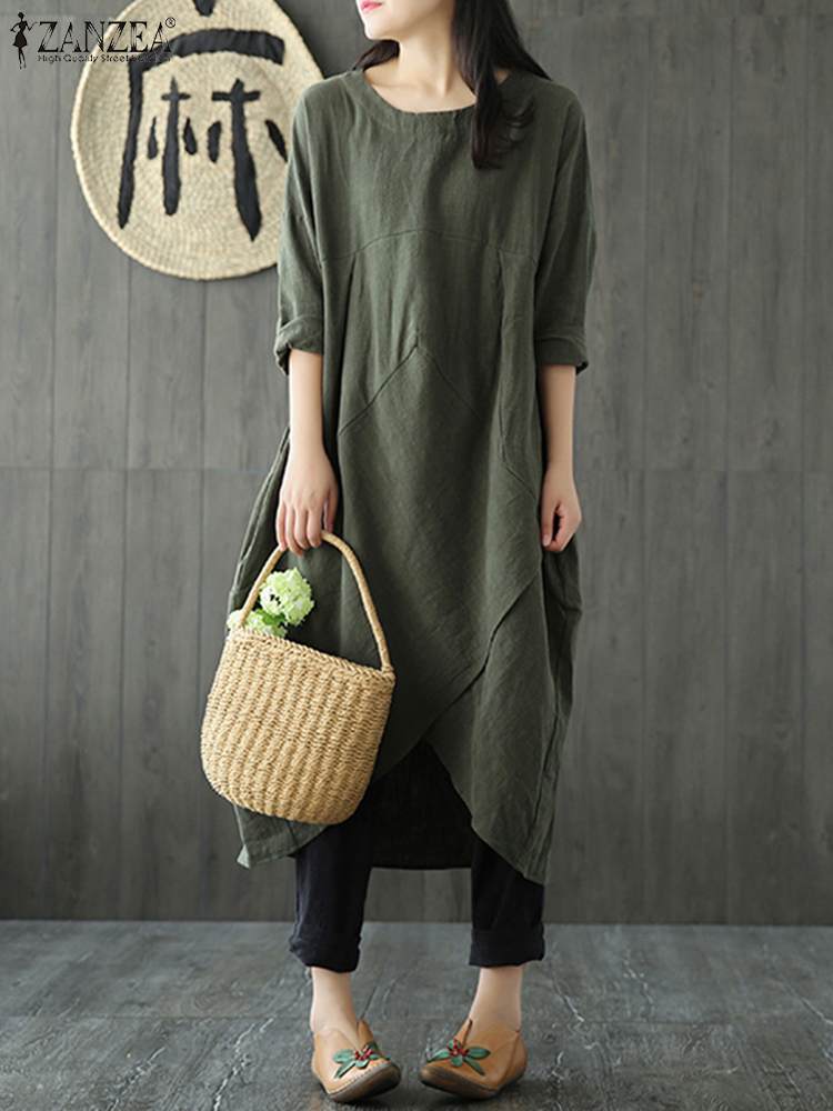 Robe midi irrégulière à manches longues Cripes