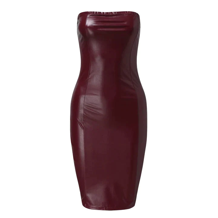 Jimena | DAMES JURK VAN LEREN STOF ZONDER BANDJES EN MET BLOTE SCHOUDERS