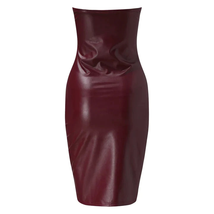 Jimena | DAMES JURK VAN LEREN STOF ZONDER BANDJES EN MET BLOTE SCHOUDERS