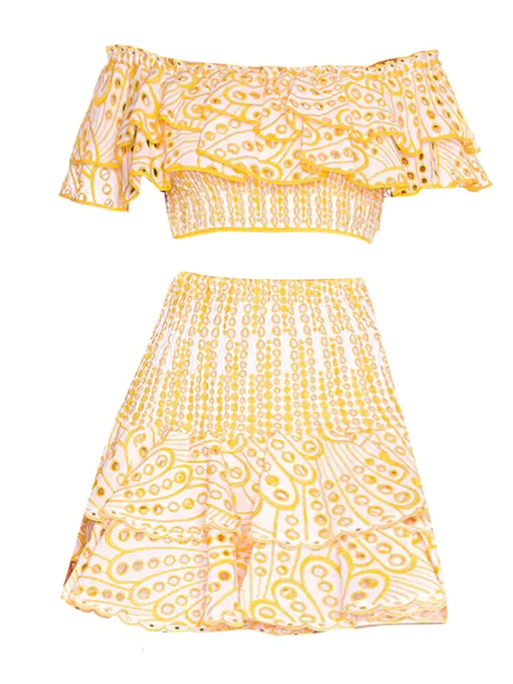 Haylie | DAMES KORTE MOUWEN TOPS MET HALS UITSLIJPING EN HOGE TAILLE ROKKEN