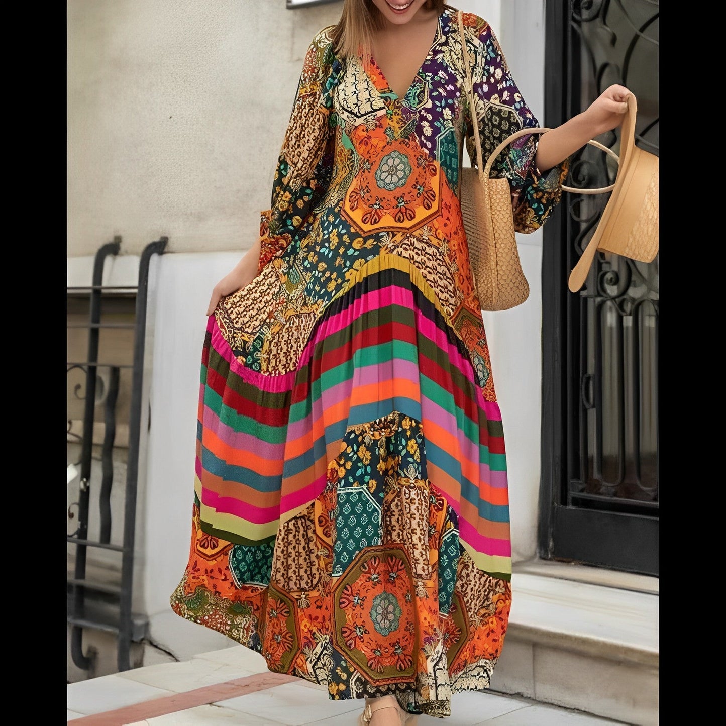 Boho - Robe plissée à manches évasées
