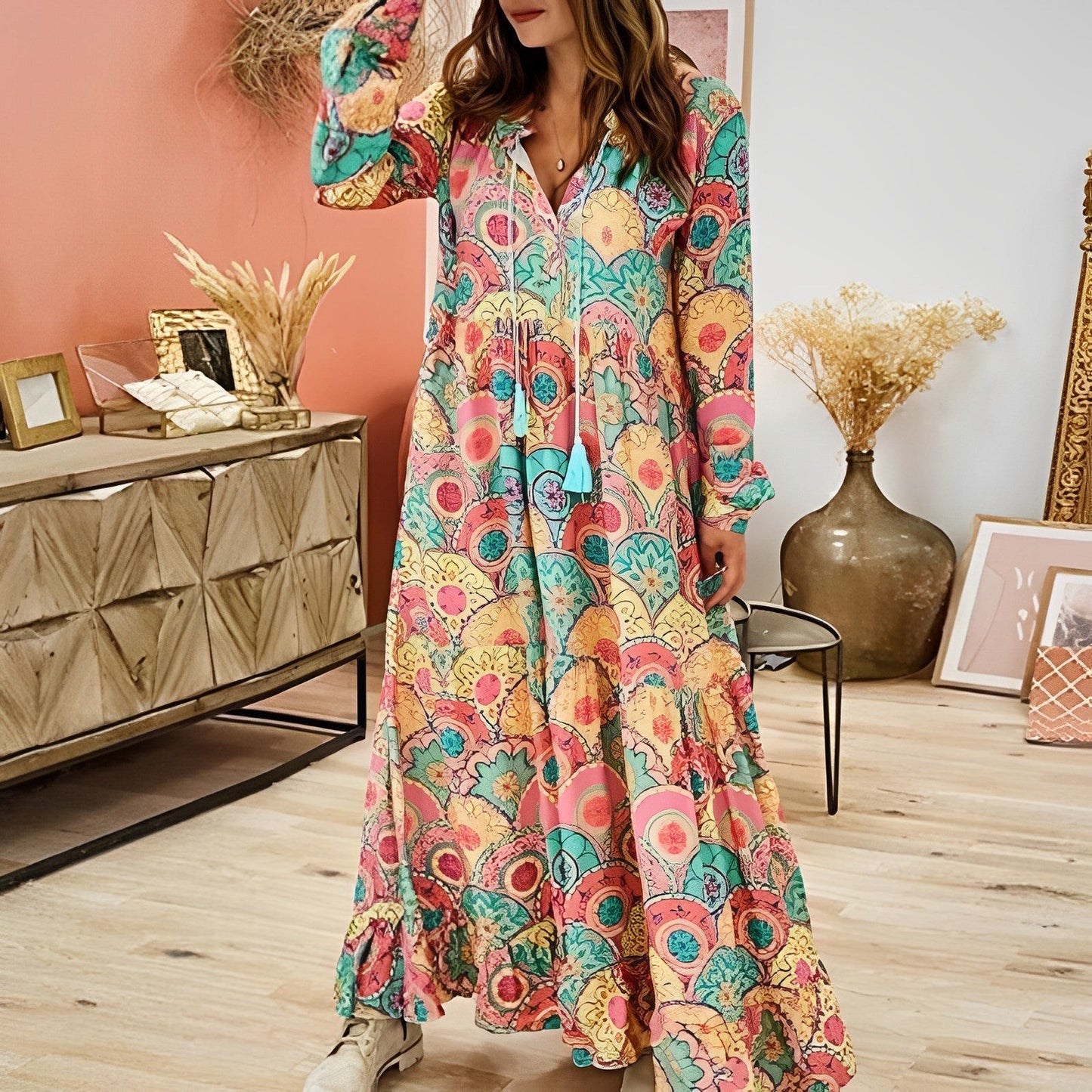Boho - Robe plissée à manches évasées