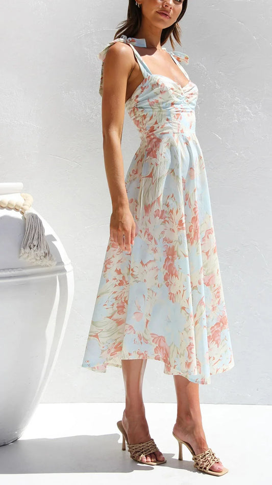 Toperth - Robe midi imprimée à fleurs avec épaules nouées