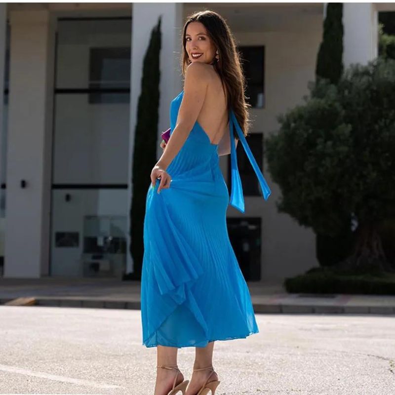 Cripes Criss-cross Licou Robe plissée bleue
