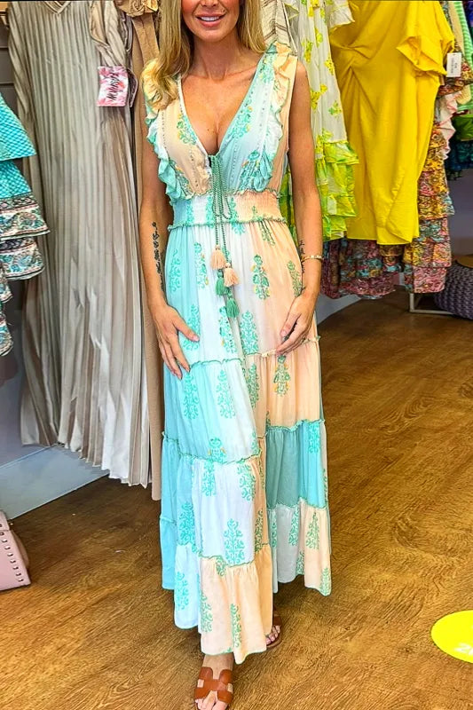 Robe longue multicolore à imprimé bohémien vintage