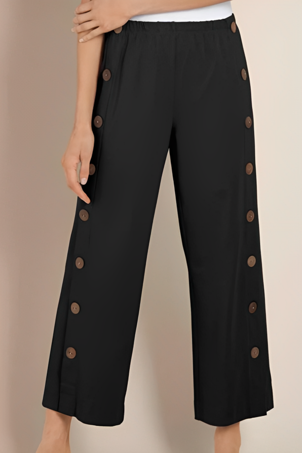 Pantalon d'été à jambes larges pour femmes, de couleur unie, avec boutons