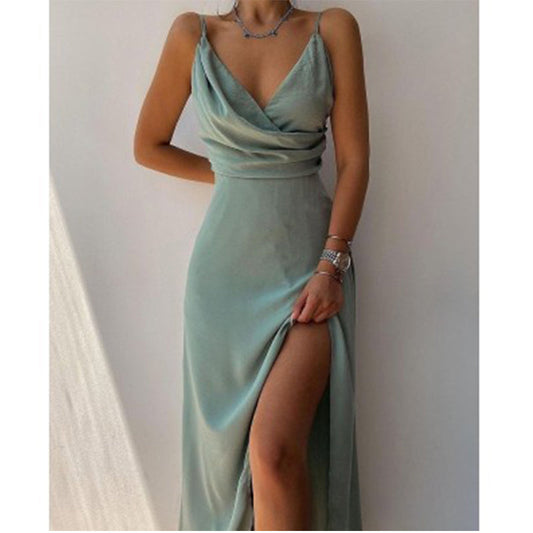 Elégante robe de bal col V à bretelles spaghetti