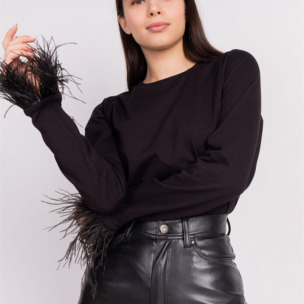 Lesley | Lange mouwen top met veren