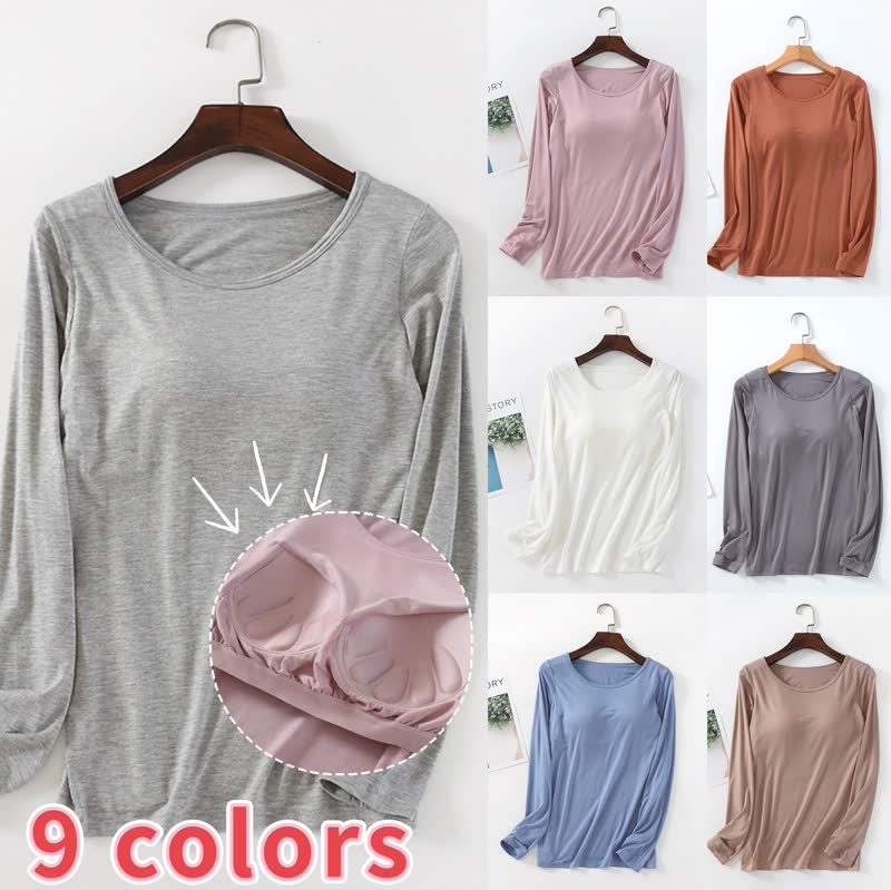 T-shirt à manches longues pour femme avec rembourrage de poitrine