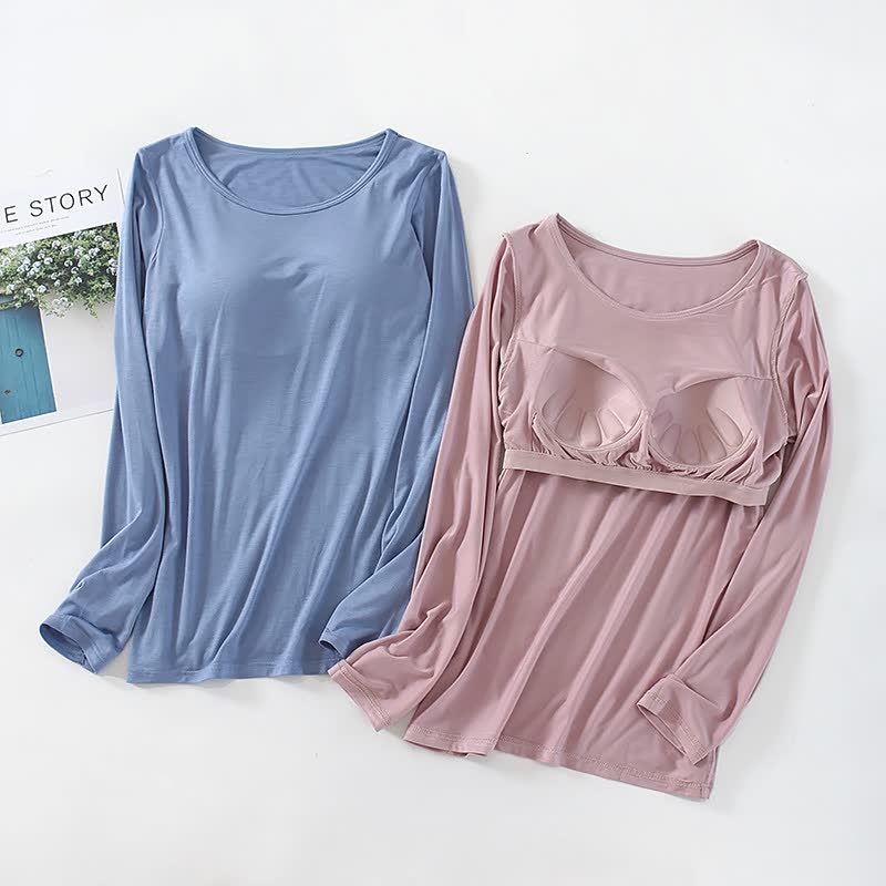 T-shirt à manches longues pour femme avec rembourrage de poitrine