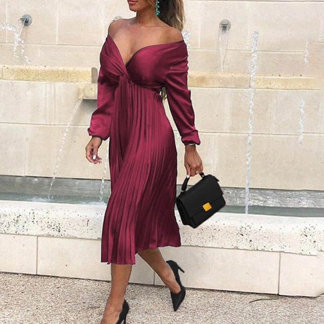 Serena | Dames elegante geturfde V-hals met lange mouwen en off-shoulder