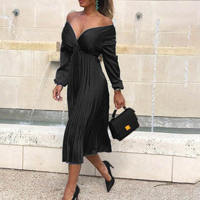 Serena | Dames elegante geturfde V-hals met lange mouwen en off-shoulder