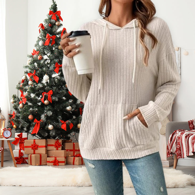 Merveilleux cadeau d'automne: pull à capuche en tricot avec poche pour femme.