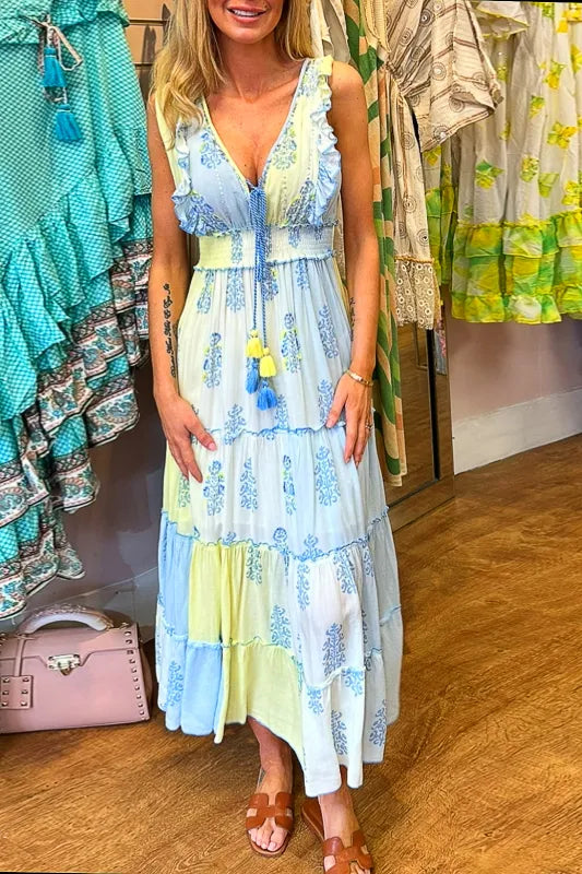 Robe longue multicolore à imprimé bohémien vintage