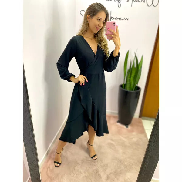 Robe Enveloppe Midi Poa Manches Vertes