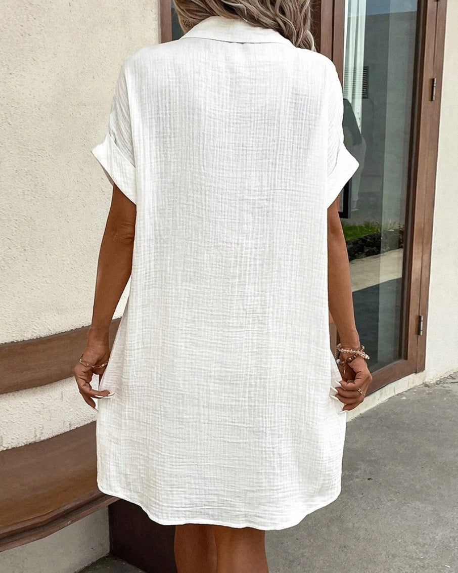 Cripes-Robe d'été Simple à manches courtes, col V, boutonnée