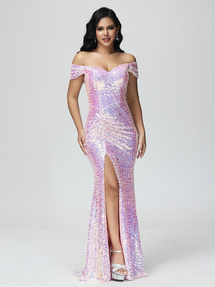 Dénudée Robe de Soirée Paillettes en ROSE