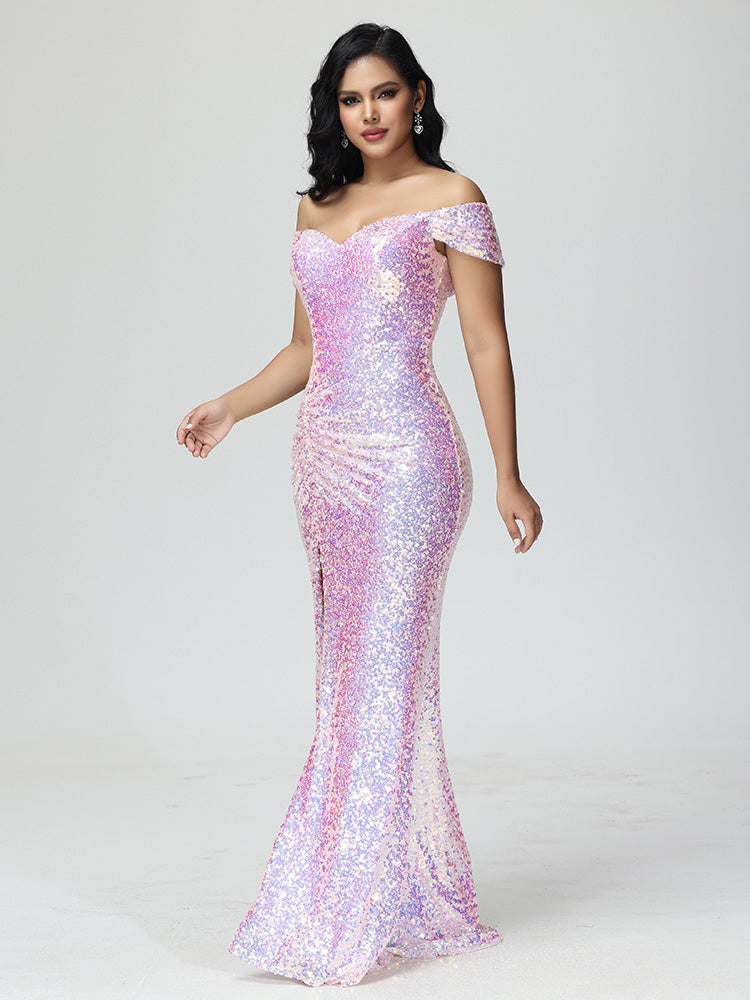 Dénudée Robe de Soirée Paillettes en ROSE