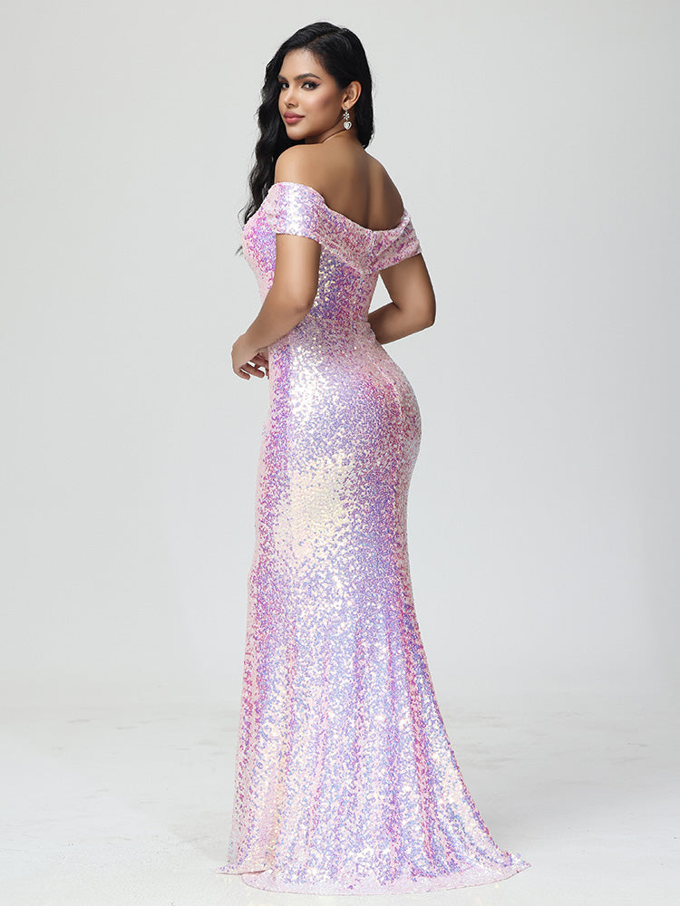 Dénudée Robe de Soirée Paillettes en ROSE