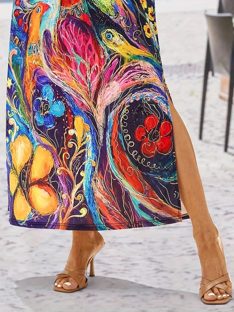 Robe d'été à col roulé et imprimé animalier coloré | Caitline