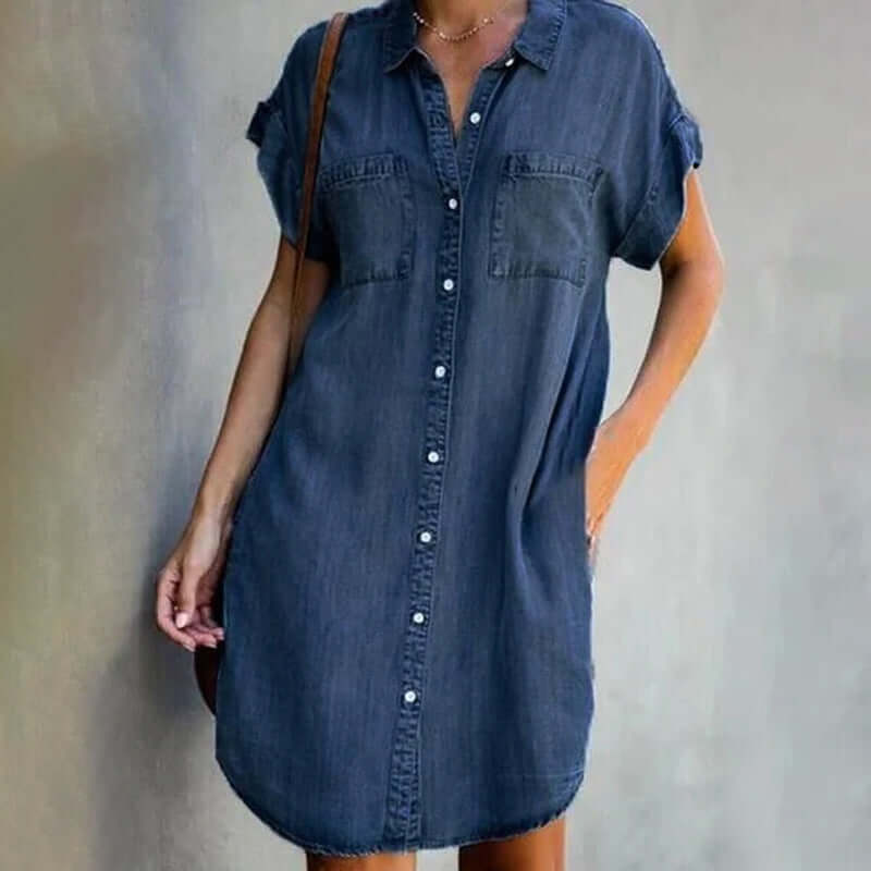 Robe en jean Cripes avec poches poitrine et col pour femme | Zula