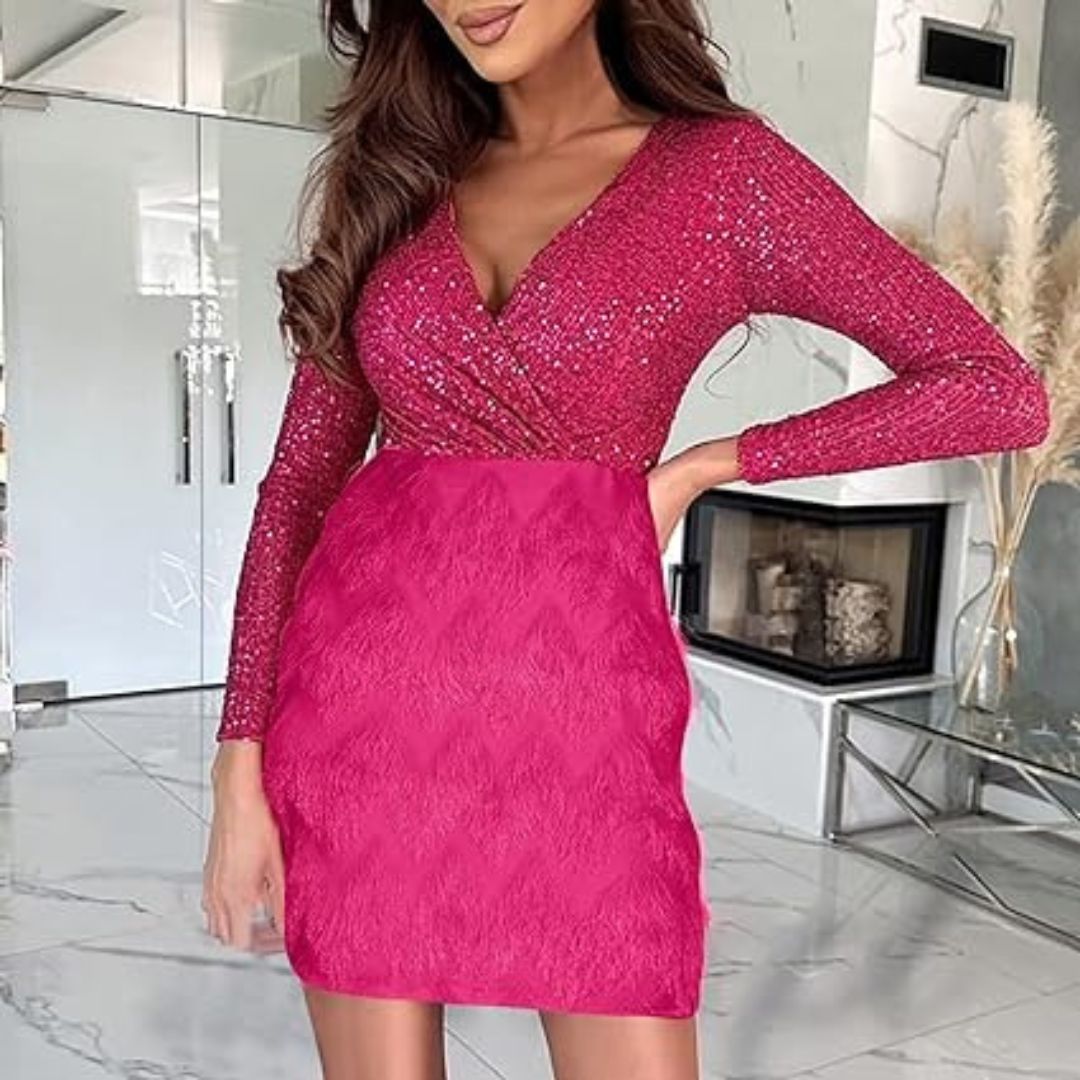 Robe à paillettes avec décolleté en V