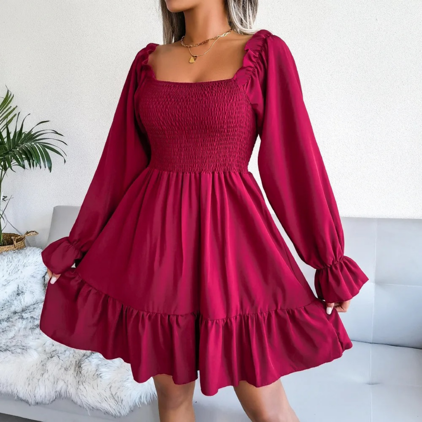 ModeParisienne® Robe d'été courte élastique marron avec col en U