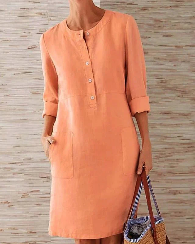 Robe alternée pour femme Robe longueur genou - manches 3/4 Robe décontractée pour les vacances, été automne chaud