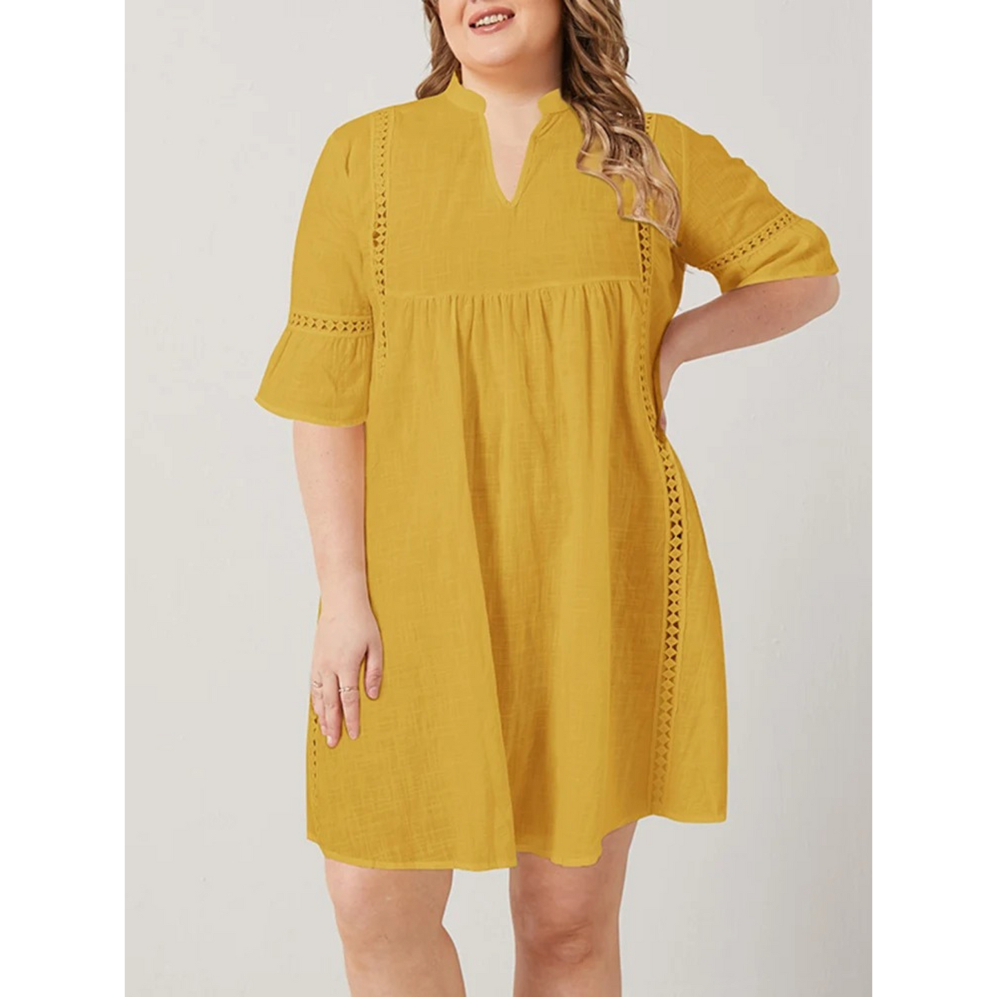 Cripes - Robe d'été col roulé en dentelle jaune