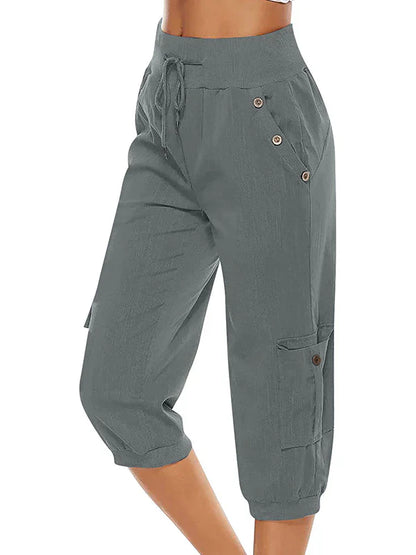 Pantalon cargo à cordon de serrage pour femmes, taille élastique, décontracté Capri