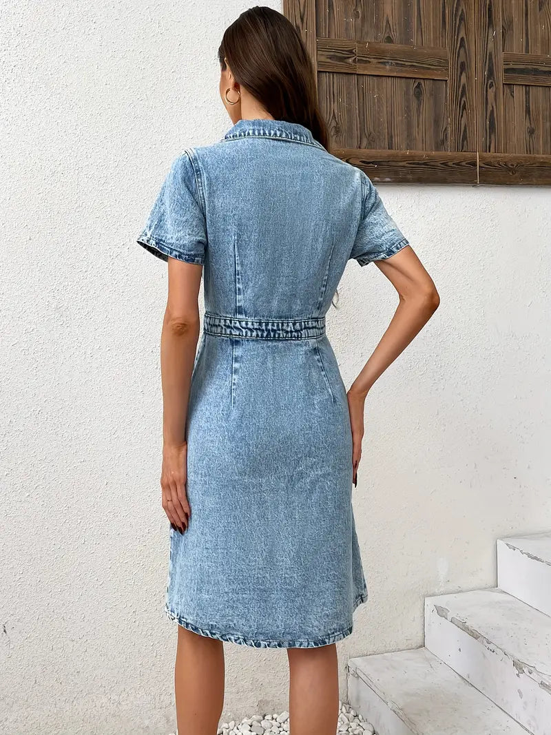 Robe en jean Cripes à manches courtes et boutons demi-boutonnage | Jean