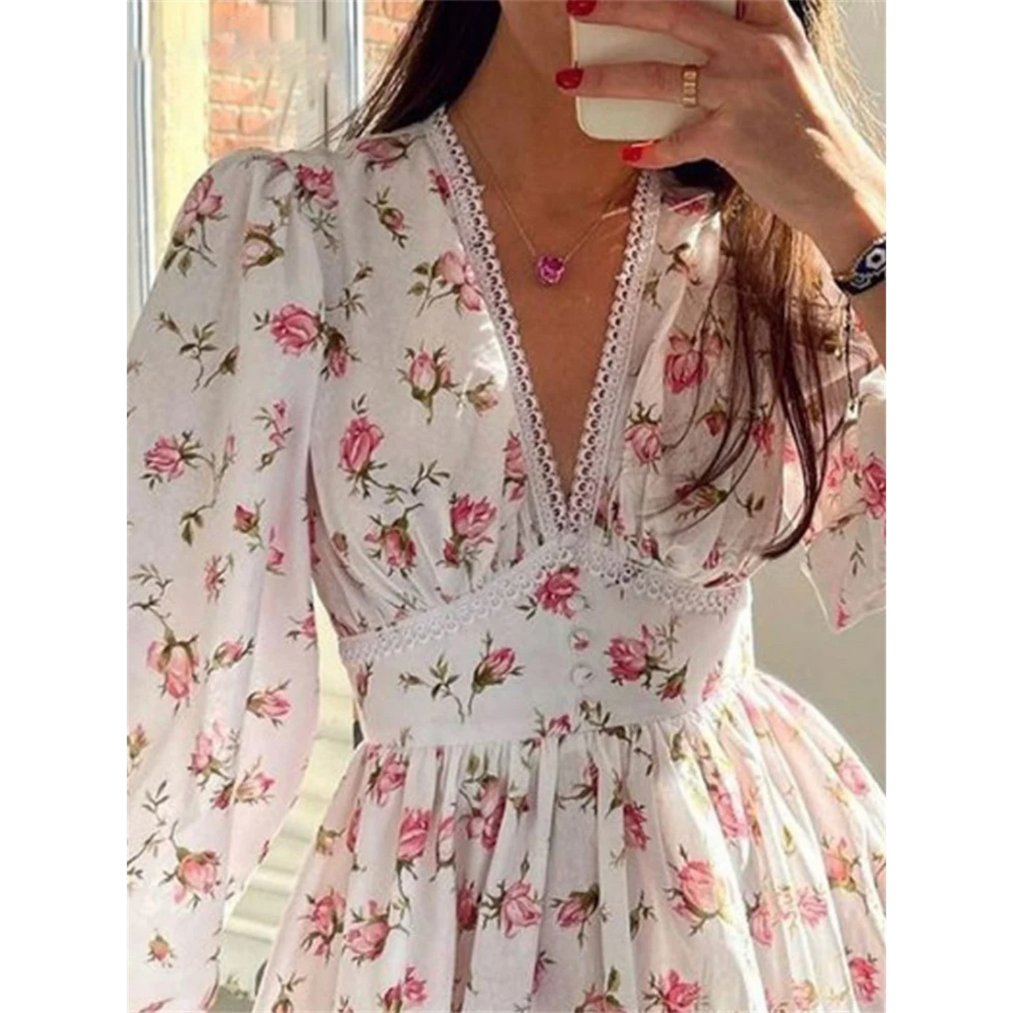 ModeParisienne® élégante robe d'été blanche à imprimé fleuri et dentelle