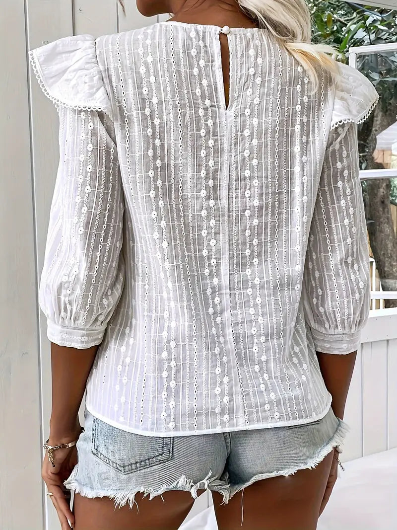 Blouse Cripes à manches trois-quarts et volants | Angie