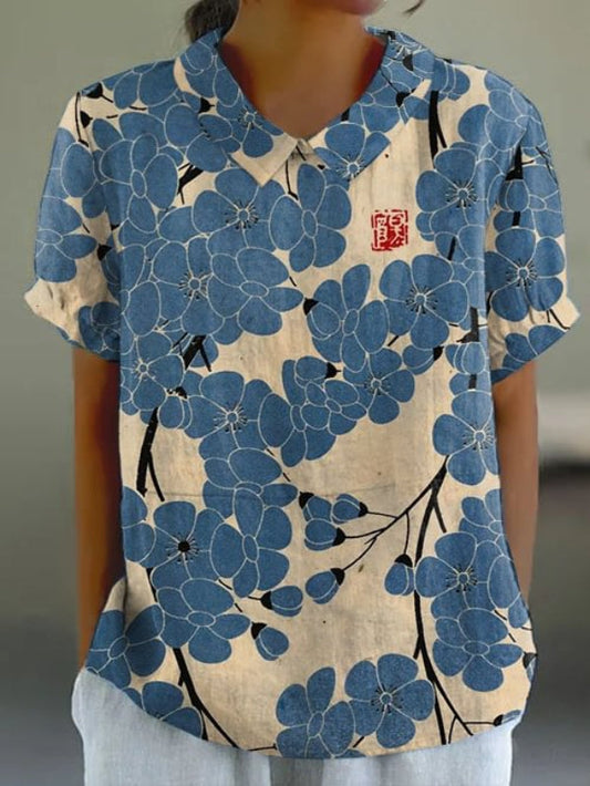 Japanese Plum Blossom Art Retro top à manches courtes pour femmes