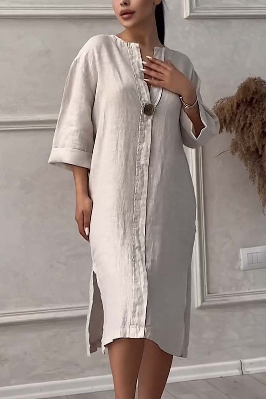 Robe décontractée boutonnée en coton et lin