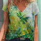 T-shirt col V peinture d'art floral