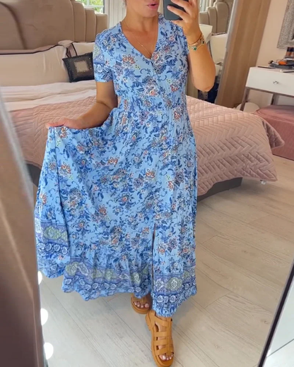 Robe à décolleté en V et imprimé floral