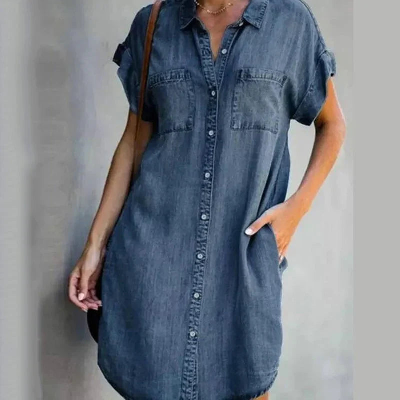 Robe décontractée en denim à manches courtes