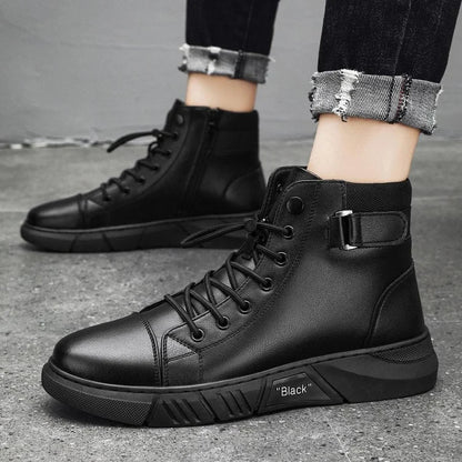 Bottines noires Polyvalentes et Décontractées en cuir Véritable Pour Hommes