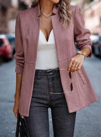 Cripes - Veste blazer unie rose moderne à manches longues