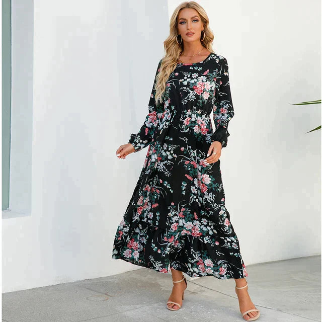 Robe florale à la mode avec encolure ronde