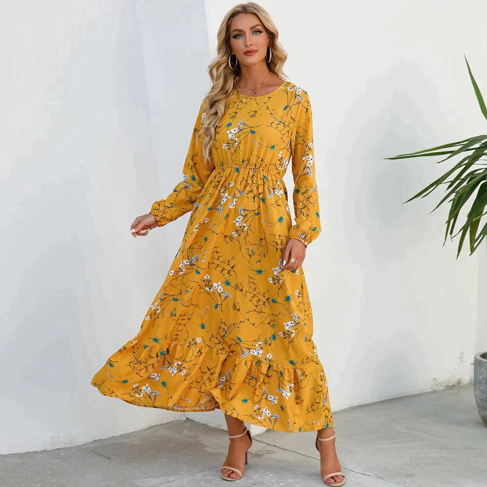 Robe florale à la mode avec encolure ronde